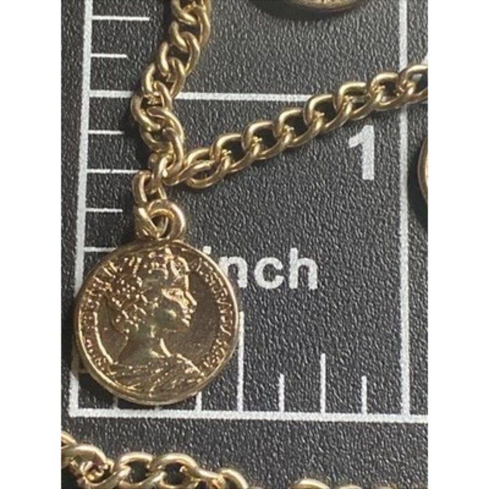 Two Layer Coin Charm Necklace Gold Tone 16/20" Curb Chain 1/2" Elizabeth II Aus - Picture 9 of 9